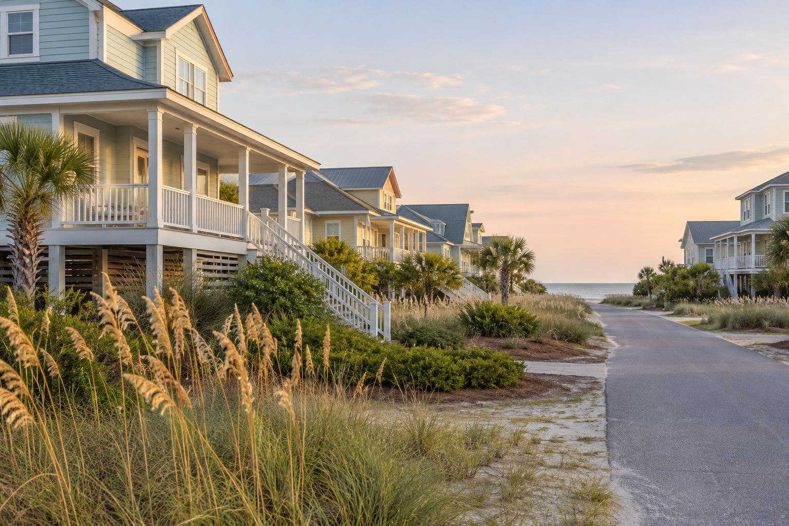 A two story home on a quiet Surf City street